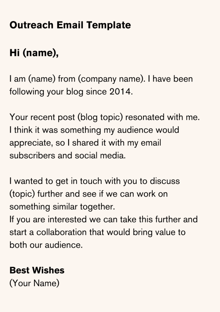 Outreach email template