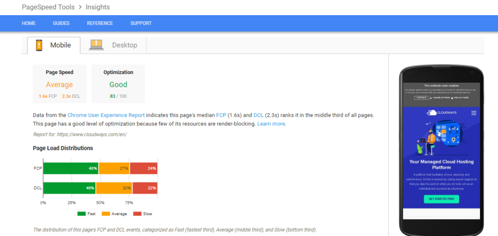 PageSpeed insights report by Google