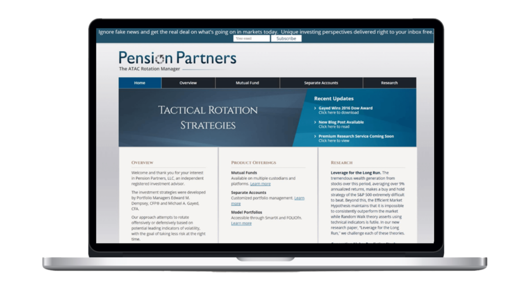 Pension partners website on laptop image